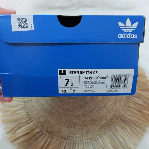 Adidas Originals Stan Smith CF White Cloud Gold Metallic Shoes Size 7 1/2 - Picture 9 of 11